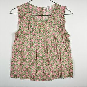 Rose & Olive Green and Pink Patterned Sleeveless Blouse Button Back Size Large